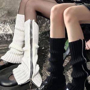 Women Socks 2023 Winter Japanese Jk Boots Zipper Thigh Punk Boot Cuffs Warmer Lolita Knit Tube