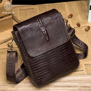 Borse da sera SCHLATUM Borsa a tracolla casual quotidiana in vera pelle per uomo Marrone scuro modello coccodrillo vintage Messenger da uomo 231013