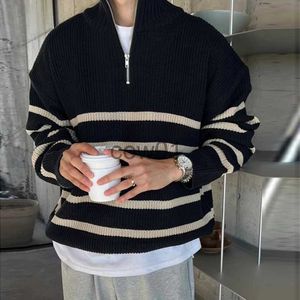 Herrenpullover 2023 Herbst Herren Luxus Gestrickte Patchwork Pullover Pullover Korean Rollkragen Reißverschluss Langarm Lose Stilvolle Textur M-3XL J231014