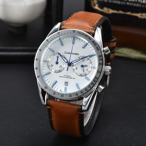 Omeg Wrist Watches for Men 2023 Mens Watches Five needles All dials work Quartz Wastch Top Luxury Brand Chronograph Clock Leather Strap Fashion Gift Speedmasters one