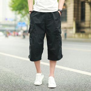 Calças masculinas verão carga shorts homens algodão casual ao ar livre solto multi bolso bezerro comprimento plus tamanho gota