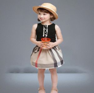 Children039s sets summer girls lace sleeveless TShirts plaid A skirt suit Kids Designer Clothessize100140CM6109014