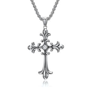 Titanium Rhinestone Cross Pendant Necklace For Mens, Silver Women's Goth Punk smycken Fashion Charm uttalande