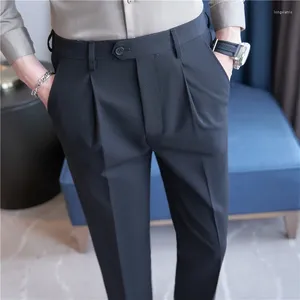 Men's Suits Pantalon De Vestir Para Hombres Fashion Back Elastic Waist Slim Fit Dress Suit Pants For Men Clothing Business Formal Wear