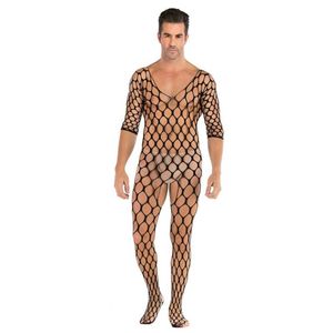 Bras Sets Men's Crotchless Sexy Lingerie Transparent Fishnet Bodysuit Erotic Nylon Bodycon Stockings Catsuit Gay Cosplay Sex 208u