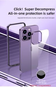 Telefonfodral Aluminiumlegeringsram och akryl transparent bakpanel för iPhone 15 Pro Max 14 13 Luxury Metal Thin Light Heat Disipation Premium Cover 3 i 1