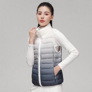 Women's Down Parka Fashion Gradient Ultra Light Vest SpringAutumn Female Stand Collar Slim Fit Sleeveless Puffer Jacket 231013