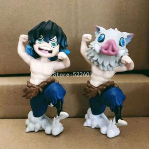 Finger Toys 8cm Demon Slayer Anime Figure GK Hashibira Inosuke Action Figur Kimetsu no Yaiba Agatsuma Zenitsu figur Modell Doll present