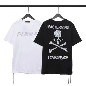 Мужские футболки, летняя стильная футболка с отверстиями Mastermind World, качественные футболки с принтом черепа большого размера MMJ, мужские и женские футболки с коротким рукавом T315R