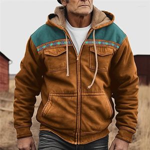 Hoodies masculinos velo manga longa com zíper parkas casaco vintage bloco de cores estampas gráficas diariamente para homem/mulher outerwear