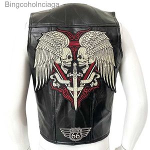 Gilet da uomo 2023 Nuovo gilet in pelle da moto Moda ricamo Giacca senza maniche Quattro stagioni Uomo Biker Locomotiva Punk per uomo Veste WestL231014