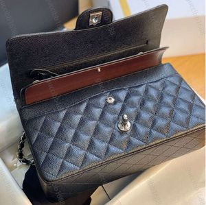 Karl 10A Mirror Quality Klassische gesteppte Doppelklappe Tasche 25 cm mittelgroße obere tich echte Lederbeutel Kaviar Lambskin Schwarze Geldbörsen Schulterkettenbox Designer 552ES