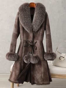 Женское пальто из искусственного меха ZDFURSOoriginal, пальто из кролика, женское пальто средней длины с воротником, облегающее по талии, из цельной кожи 231013