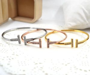 Srebrna mankietowa bransoletka z mankietą ze stali nierdzewnej Zalkon podwójny litera Otwarcie 18 K Rose Gold Bracelets Bransolets dla kobiet biżuteria mody ”