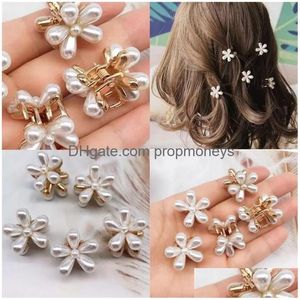 Hårtillbehör Daisy Pearl Hair Clips Mini Elegant Metal Plastic Side Clobs Women Girl White Make Up Hairpin Jewelry Accessorie Dhjik