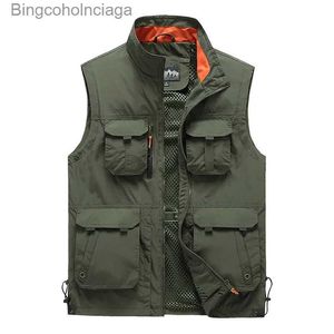 Men's Vests Men's Vest Tactical Webbed Gear Coat Summer Photographer Waistcoat Tool Many Pocket Mesh Work Sleeveless Jacket Large 6XLL231014