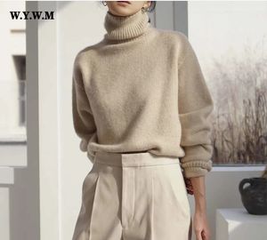 Suéter feminino Wywm cashmere elegante tartaruga pescoço feminino suéter macio de malha pulôveres básicos o pescoço solto quente feminino malhas jumper 231013