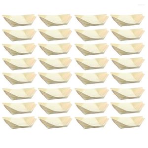 Dinnerware Sets 50 Pcs Sushi Boat Disposable Serving Tray Plate Wood Plastic Dessert Containers