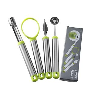 Fruktgrönsaksverktyg 4 Pack Carving Tool Knife Kit Watermelon Baller Slicer Rostfritt stål Corer Cutter för glass M HomeForavor DHJCD