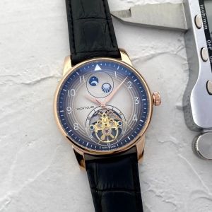 Men Watch Stainless Steel tourbillon Three stitches 42mm Luxury Brand Automatic mechanical Watches leather Strap Fashion moon Phase