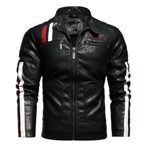 Jaqueta masculina de couro falso, jaqueta de primavera com zíper fino de alta qualidade pu para motocicleta, gola virada para baixo, bordado masculino 231013