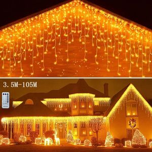 Other Event Party Supplies Christmas Decorations For Home Outdoor LED Curtain Icicle String Light Street Garland On The House Winter 35M Year Decor 231013