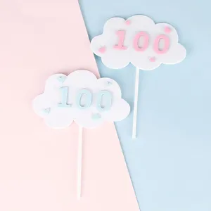 Festive Supplies 5pcs 100 Days Cupcake Topper Birthday Sweet Girl Boy Pink Blue Heart Clouds Anniversary Number Cake Decoration Accessories