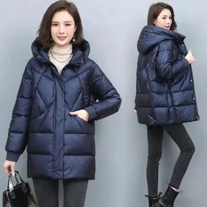 Parkas femininas para baixo 2023 casaco de algodão com capuz comprimento médio jaquetas de inverno elegante jaqueta acolchoada grosso vintage outwear 231013