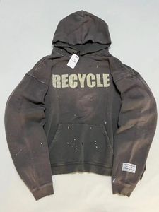 Erkek Tişörtleri En Kalite GD 23FW 90'ın Geri Dönüşümlü Hoodie Yıkanmış Siyah Ağır Pamuklu Kapüşonlu Sweatshirts Vintage Büyük Boy Haddeleme 231013