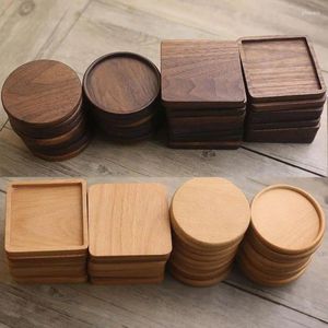 Tea Trays Durable Wood Coasters Square Anti Scald Drink Mat Round Heat Resistant Coffee Cup Pad Table Non-slip Kitchen Bar