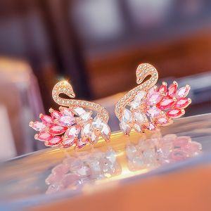 New Micro Inlaid Zircon Gradient Swan Stud Earrings Women Plated 18k Gold Earrings for Women Wedding Banquet Valentine's Day Christmas Birthday Jewelry Gift SPC