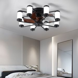 Ventilatore da soffitto da 21,7 pollici - Ventilatore da soffitto da incasso a forma di mulino a vento con luce con telecomando e timer,Nero