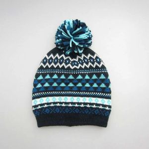 Kaps hattar pojkar och flickor vinter hatt bläck blå triangel jacquard stickning ull strumpkap med motorhuven barn present s m l 231013