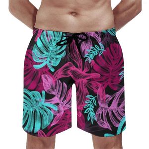 Mäns shorts Tropiska palmblad Bordet Summer Purple Leaf Print Casual Beach Mannes Running Surf Bekväm badstammar