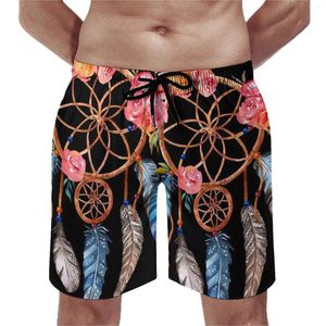 Shorts masculinos Dream Catcher Board Verão Flor Vermelha Impressão Surf Praia Calças Curtas Homens Secagem Rápida Vintage Grande Tamanho Troncos de Natação