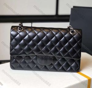 Abendbeutel 10A Top -Tier -Qualität kleiner Doppelklappenbeutel 25 cm Real Leder Kaviar Lambskin Klassische Luxusdesigner Schwarz Geldbörse Stülle Handtasche Schulter 658eses