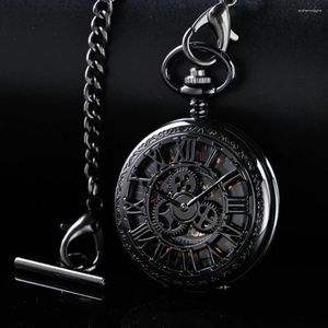 Orologi da tasca Orologio meccanico con scultura di testo nero con catena Fob Quadrante digitale romano Moda regalo per uomo e donna