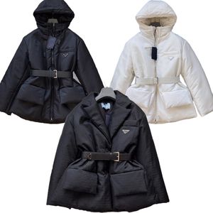 Damen-Puffermantel, Anzug, Baumwolle, lange Parkas, Winterjacken, verstellbare Taille, Knopf, Reißverschluss, Designer-Puffjacke, Mäntel, klassische Oberbekleidung mit Kapuze