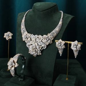 ウェディングジュエリーセット11.11 Tirim Luxury Bridal Necklace for Women For Flower cubic Zirconia Wedding Jewelry Sets Brides Accessories Africa Jewelry 231013