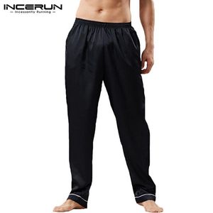 Incerun pijama dipler Erkek ipek saten pantolon salonu uyku pijamaları katı elastik wasit gevşek pantalon hombre rahat pantolon193d