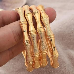 18k äthiopischer Goldfarben-Armreif für Frauen, Dubai, mattiertes Glücks-Bambus-Hochzeitsarmband, afrikanischer arabischer Schmuck, Naher Osten288l