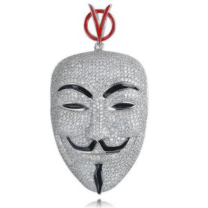 Hip Hop v For Vendetta Naszyjnik Srebrny kolor Maski Cubic Cyrcon Maska dla mężczyzn na lodzie biżuterii