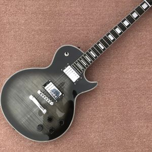 Guitarra elétrica transparente preta Tiger Maple Top, escala de jacarandá, hardware cromado, frente e verso, frete grátis