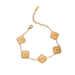 Van-Clef Arpes Дизайнерский браслет для женщин Оригинальное качество Мода Высококачественная роскошная нержавеющая сталь Браслет с пятью цветами и четырьмя листьями 18-каратное золото Титановая сталь Мода
