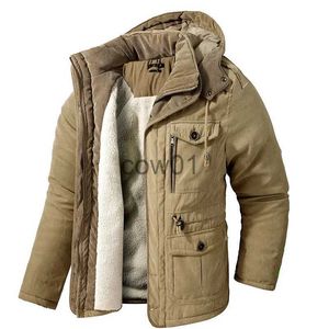 Men's Down Parkas Men's Thicken Parkas Warm Winter Jacket Cashmere Fleece Coats Military Outdoor Cotton-Padded Male Windbreaker Hooded Outwear J231014