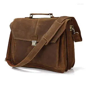 Evrak çantaları vintage çılgın at deri erkek evrak çantası büyük iş çantası 15 