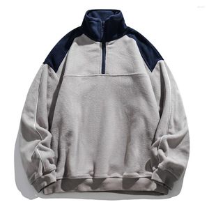 Erkek Hoodies 2023 Sonbahar Polar Polar Kontrast Sweatshirt Erkekler İçin Sokak Giyin