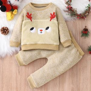 Kläder set vinter babykläder pojke set 2 datorer broderi hjort långärmad toppstrousare varm mjuk tjej 024m 231013