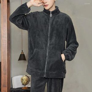 Herren-Nachtwäsche, Winter-Männer-Pyjama-Sets, Korallen-Fleece-Homewear-Anzüge, verdickter Samt, warm, Stehkragen, Nachthemd, lässige Heimkleidung