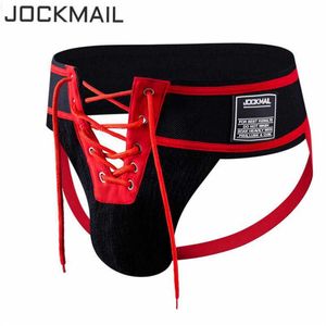 Jockmail Sexy hommes sous-vêtements slips Jockstrap fesses nues culottes Gay mâle culottes Shorts sac bombé sous-vêtements doux Cueca P0812344F